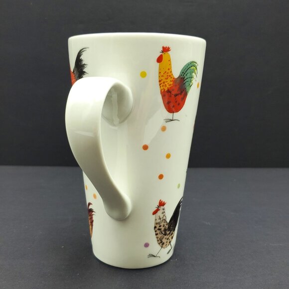 Alex Clark for Churchill Rooster Latte Mug Queen's Tall White Mug Chickens Dots - Picture 4 of 7
